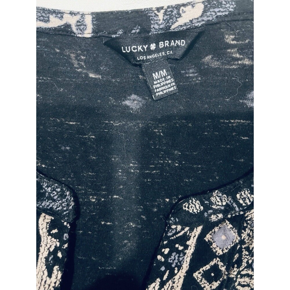 Lucky Brand Women's Black Multi Geometric Boho Long Sleeve Knit Top Sz Medium - Picture 4 of 9